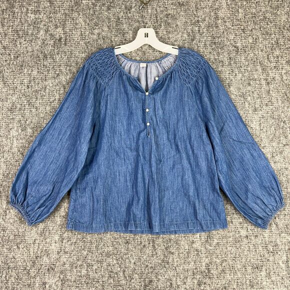 Old Navy Top Womens Small‎ Blue Jean Yoke Button Front Blouse Medium Washed - Picture 1 of 8